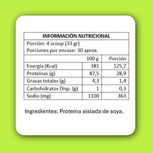 Proteína de soya sin sabor 1 Kg 30 porciones– Recuperación y energía para tu día