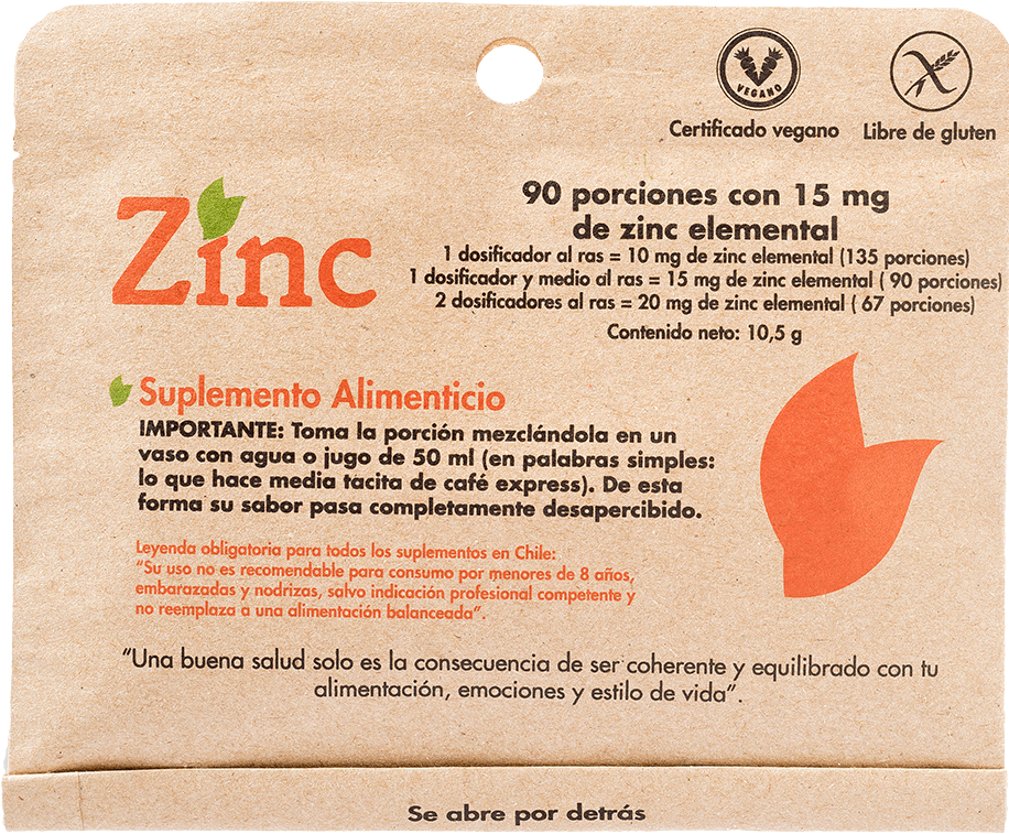 Zinc en Polvo – Alta Pureza | 90 porciones de 15 mg de Zinc Elemental